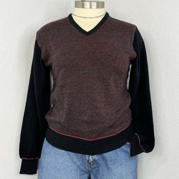 Vintage St. Croix V-Neck Wool Sweater Red Black Size Large - Picture 1 of 7